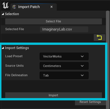 Selecting Import Settings based on the type of CSV file.